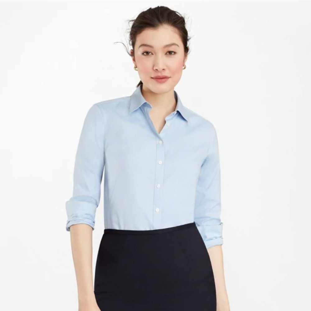 Brooks Brothers No-Iron Fitted Dress Shirt in Blue